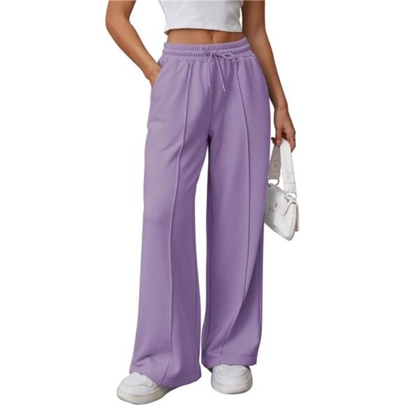 Womens Wide Leg Sweatpants High Waisted Purple - Picture 1 of 6